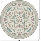 Hazo Haus Green and Blue Insect 6ft Round Soft Rugs for Nursery, Bedroom Beside Bed - Non Skid Rug Low Pile Washable Living Room Rugs, Forest Butterfly Design Stain Resistant Home Décor