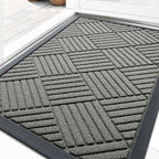 OLANLY Front Door Mat Outside Entrance 33x21, Absorbent, Heavy Duty Sturdy Natural Rubber Doormat Indoor Outdoor, Stain Fade Resistant, Non-Slip Low Profile Floor Mat for Entryway, Modern Gray Diamond