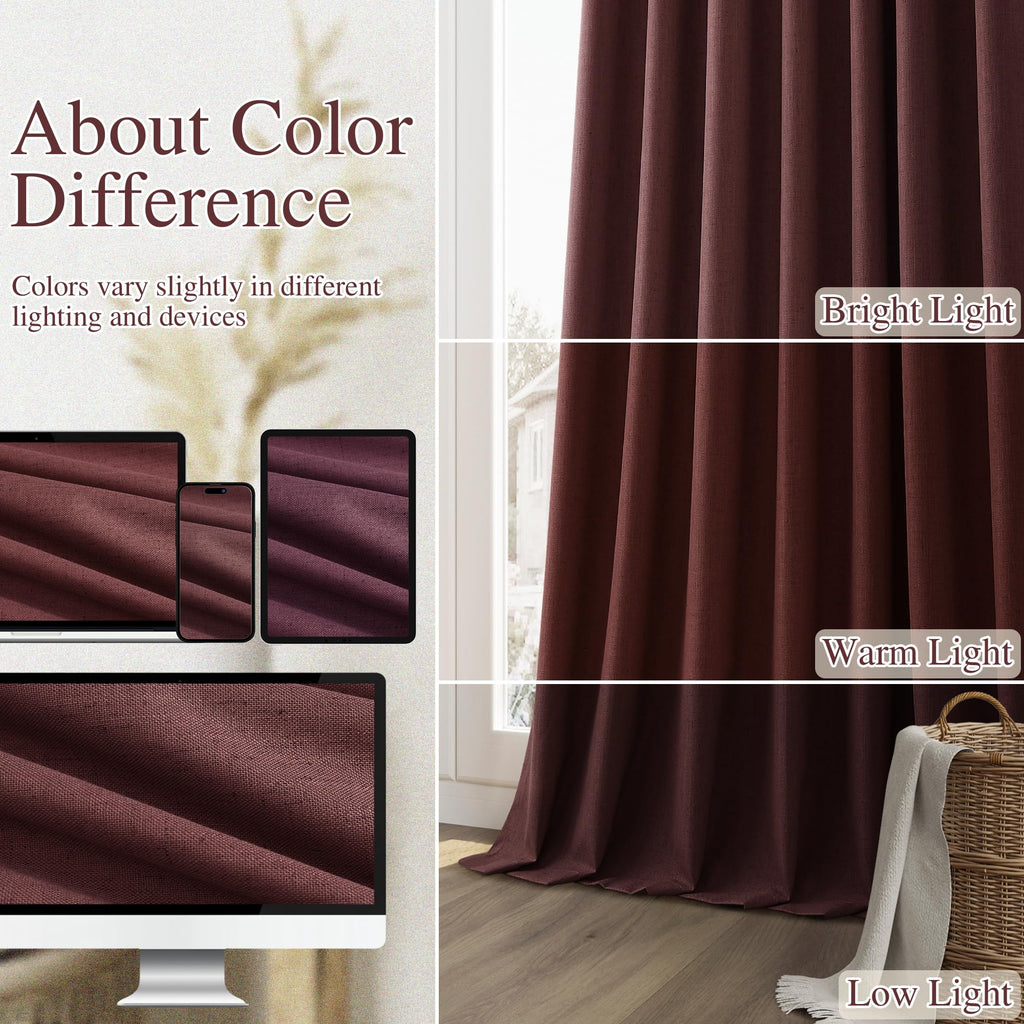 Guken 100% Blackout Curtains 90 Inch Length 2 Panels Set for Living Room Bedroom Back Tab Thermal Insulated Black Out Linen Drapes Room Darkening Reddish Brown,52x90