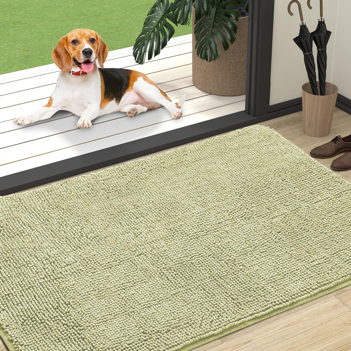 OLANLY Dog Door Mat for Muddy Paws 47x32, Super Absorbent Chenille Mud Mat