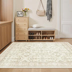 3x5 Rug, Small Area Rug for Kitchen, Entryway, Machine Washable Non-Slip Throw Rug, Vintage Carpet for Nursery Coffee Table Beige/Brown