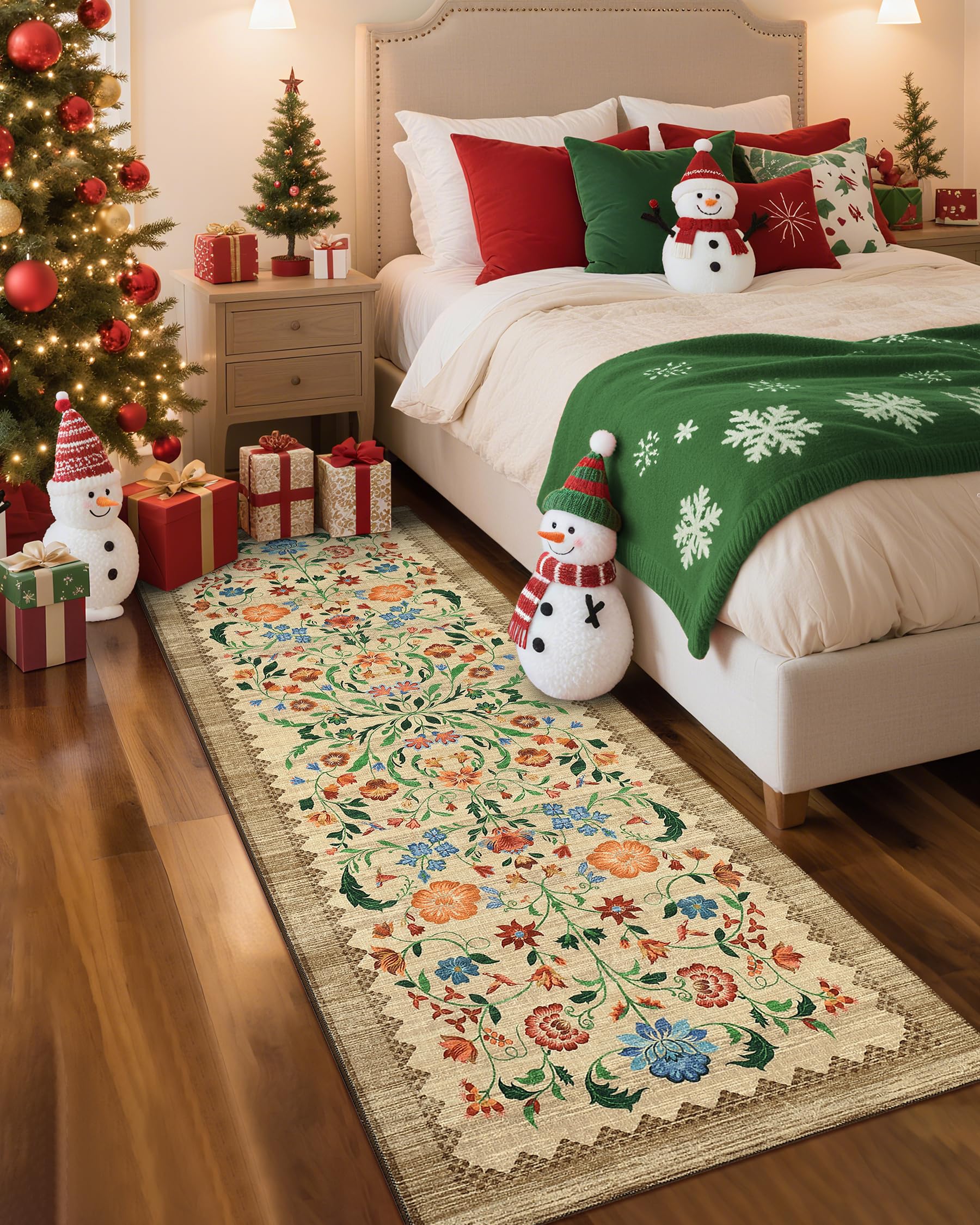 GarveeHome Floral Rug 2.5x8 Runners for Hallways, Boho Kitchen Runner Rugs Non Slip Bath Runners, Vintage Washable Runner Rug for Bedroom, Soft Long Rugs for Entryway Bathroom Laundry Dorm, Beige