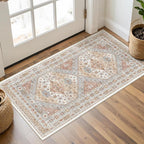 2x4 Washable Rug Runner for Bathroom, Soft Entryway Rug for Laundry Room, Kitchen, Vintage Hallway Runner for Bedroom, Anti-Slip Door Mat Indoor Entrance(Orange,2'x4')