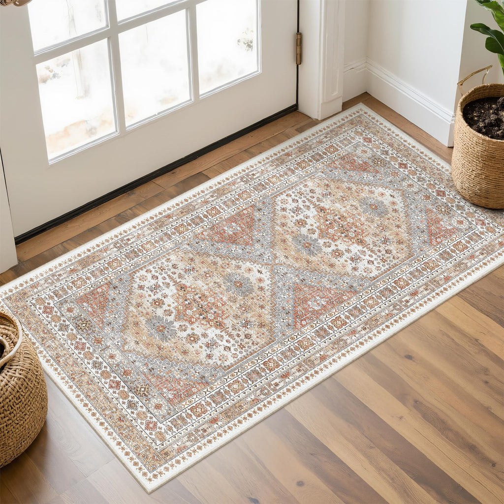 Restydon 2x4 Washable Rug Runner for Bathroom, Entryway Rug, Orange