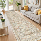 Long Bathroom Rugs Runner - Washable Runner Rugs for Hallway 2x10, Ultra-Thin Soft Kitchen Carpet Runner, Anti Slip Backing Runner Rugs for Entrance, Bedroom, Living Room(2'x10', Brown/Pink)