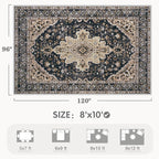 Area Rug 8x10 Vintage Rugs: Large Washable Living Room Rug Retro Medallion Distressed Soft Low Pile Non-Slip Indoor Floor Carpet for Bedroom Kitchen Nursery Dining Office (BeigeBlack, 8'x10')