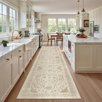 Madane Hallway Runner Rug 2'6''x12', Non Slip Vintage 12ft Runners for Hallways Washable Kitchen Rugs Soft Low Pile 2.5x12 ft Rug Runner for Laundry Room, Entryway and Bedroom, Beige/Blue