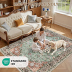 6x9 Area Rugs Living Room Rug: Washable Vintage Distressed Floral Rug No Slip Stain Resistant Soft Carpet Indoor Floor Large Carpets for Bedroom Dining Room Farmhouse Nursery Home Office Brown Green