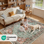 ExpediX 10x14 Area Rugs Living Room: Washable Rug for Bedroom Brown Green