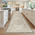 Madane Hallway Runner Rug 3x16 - Vintage Non Slip Washable 16ft Kitchen Runner for Entrance Soft Long Carpet Runners for Living Room Bathroom Low Pile Floor Mat for Bedroom Dining Room, Ivory/Brown