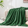 BEDELITE 3D Ribbed Dark Green Fleece Throw Blanket for Couch, 50x60 Inch