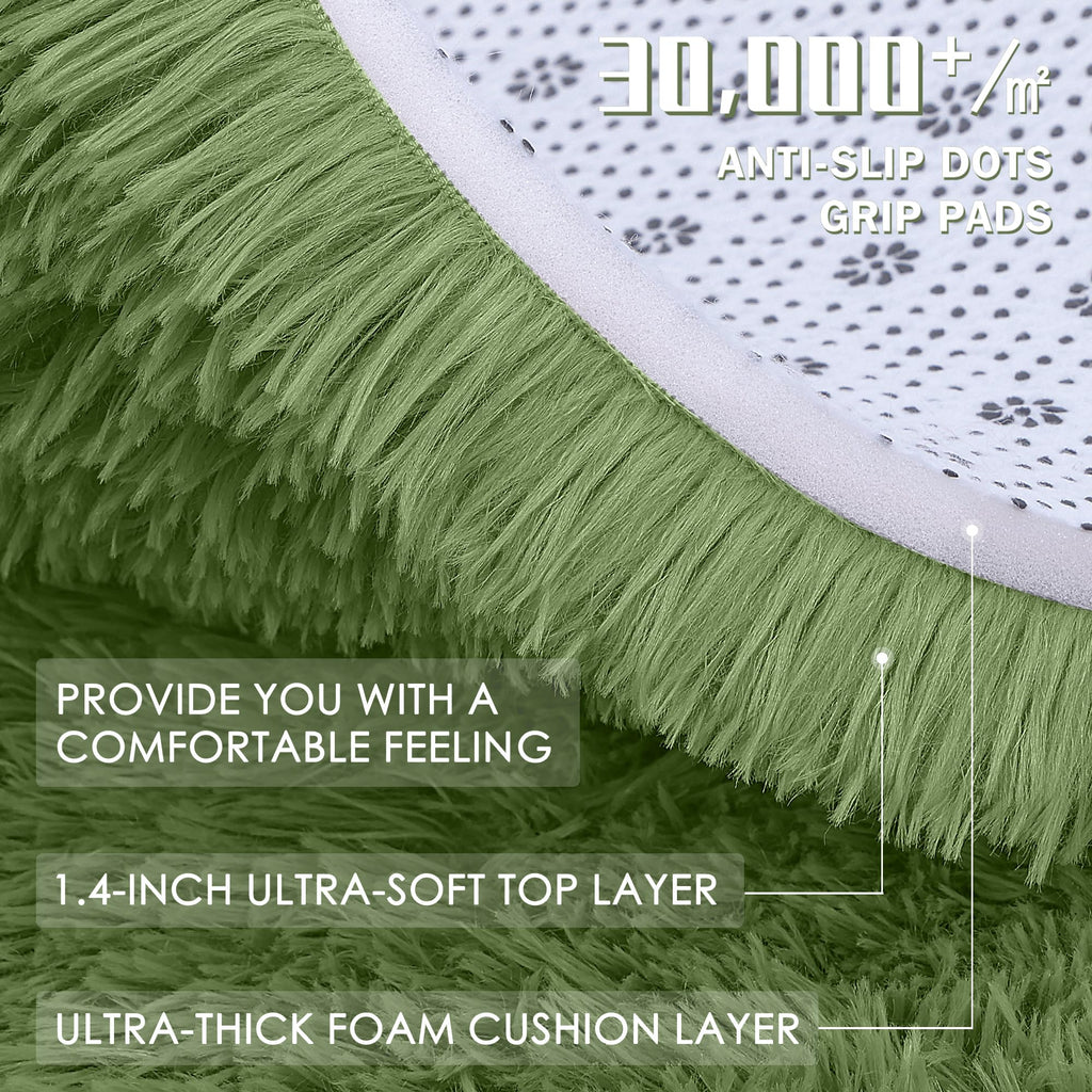 OLANLY Area Rugs for Living Room Bedroom, Machine Washable 4x5.9 ft Soft Fluffy Shaggy Bedside Rug, Indoor Floor Carpet for Kids Girls and Boys, Dorms, Nursery Rooms, Home Decor Aesthetic, Green