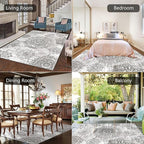 HEBE Washable Area Rug 5'x7' Non Slip Soft Distressed Medallion Bedroom & Living Room Accent Throw Vintage Entry Floor Carpet for Dining Room, Bathroom & Entryway