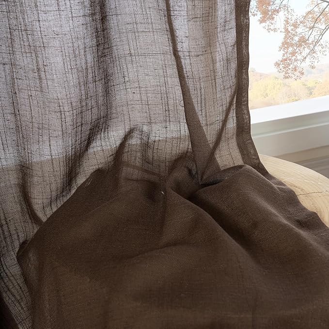 BGment 96 Inches Long Linen Curtains for Living Room, Brown Semi Sheer Window Drapes Rustic Textured for Farmhouse Beroom Dining Room Decor Rod Pocket Lightweight, 2 Panels Set, Each 52 Inch Wide