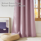 NICETOWN Pink Faux Linen Room Darkening Rod Pocket Curtains 63 inch Length, W42 x L63, Light Blocking Thermal Insulated Noise Reducing Drapes for Bedroom Living Room Farmhouse Decor, 2 Panels