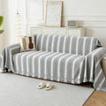 KaviKon Couch Cover for Dogs, Boho Sofa Covers for 3 Cushion Couch, Chenille Sofa Slipcover for Pets Washable, L-Shape Sectional Loveseat Cover Soft Throw Blankets with Tassels(71x134,Striped Grey)