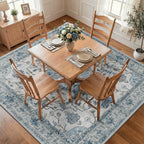 RELEANY Washable Area Rug, Square 7'x7', Blue/White/Gray
