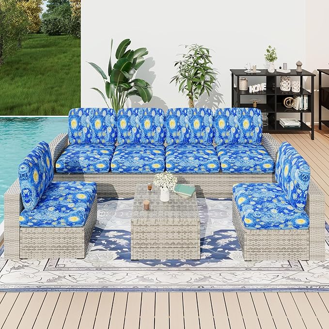 hyha Printed Couch Cushion Covers, Floral Sofa Covers Washable for 3 Cushion Couch, Stretch Pattern Outdoor Cushion Covers for Patio Furniture with Elastic Bottom(Large, Starry Sky)
