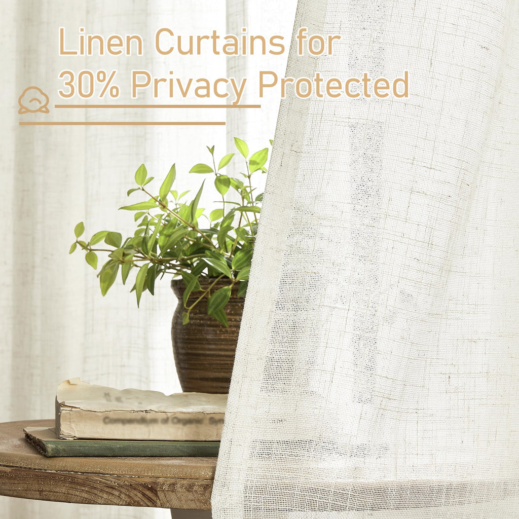 LAMIT Semi Sheer Linen Curtains 96 inches Long 2 Panels Set, 52 x 96 Inch