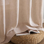 MIULEE Natural Beige Linen Curtains 54 Inch Length 2 Panels for Bedroom Living Room, Soft Linen Textured Window Drapes Semi Sheer Light Filtering Back Tab Rod Pocket Farmhouse Burlap Look Decor