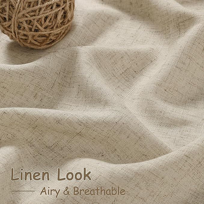 Nanspring Eggshell Beige Curtains for Living Room 72 Inches Long Linen Blend Luxury Light Filtering Semi Sheer Curtain Back Tab Rustic Decor Neutral Elegant Drapes for Bedroom Office 52x72, 2 Panels