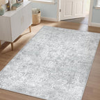 PureCozy 3x5 Area Rug Washable Vintage Entryway Living Room Carpet Indoor Office Non Slip Grey Entrance Distressed Low Pile Retro Accent Throw Rug for Dining Room Bathroom Bedroom Laundry