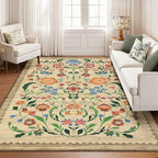 GarveeHome Washable Rug 8x10 Area Rugs for Living Room, Floral Rug for Bedroom, Soft Vintage Non Slip Throw Rugs with Rubber Back, Low Pile Stain Resistant Boho Floral Carpet for Dining Room, Beige