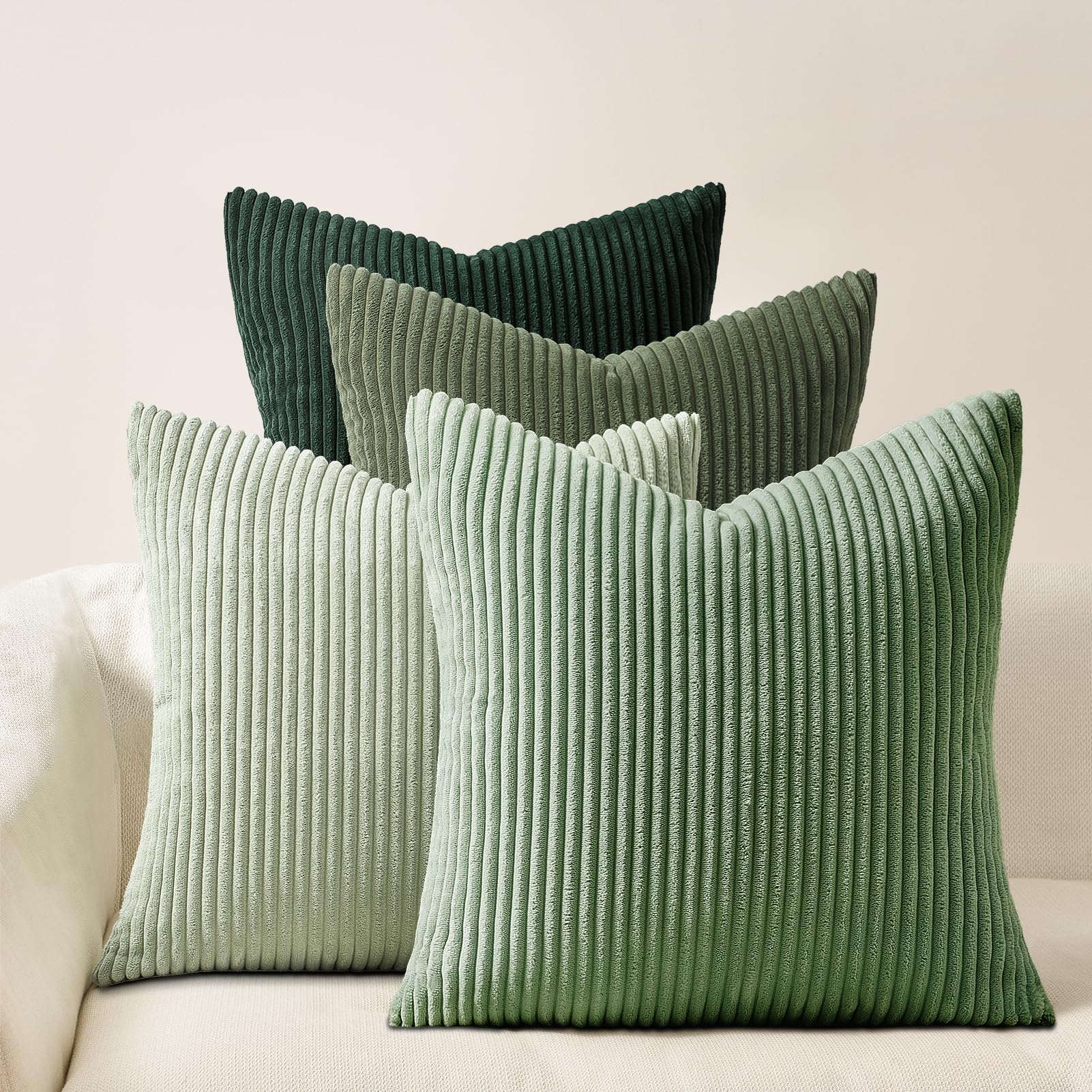Topfinel LightGreen Couch Throw Pillows Covers 24x24 Inch Set of 4,Olive Emerald Green Corduroy Decorative Cushion Case,Rustic Fun Living Room Decor fundas para cojines