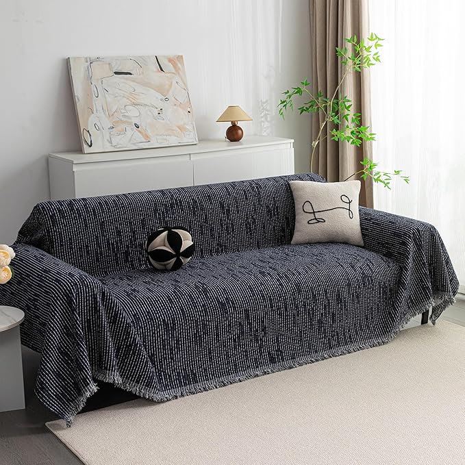MYSKY HOME Couch Covers for 3 Cushion Couch Sofa, Sectional Couch Cover L Shape Chenille Couch Cushion Covers for Pets, Furniture Protector Cover for Dogs, Kids, 71"X150", Navy
