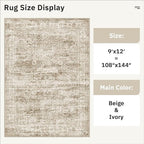 9x12 Area Rugs for Living Room, Non Slip Machine Washable Vintage Rugs, Low Pile Lightweight Large Rug for Bedroom, Dining Room, Home Office Brown