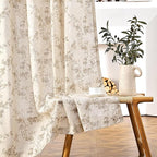 Lazzzy 90 Inch Curtain for Living Room Taupe Floral Drapes Linen for Bedroom Dining Room Farmhouse Vintage Light Filtering Curtains Rod Pocket Back Tab, 2 Panels Set, Taupe on Beige