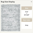 Soalmost 3x5 Rug, Small Area for Kitchen, Entryway, Machine Washable Non-Slip Throw Rug, Vintage Carpet for Nursery Coffee Table Grey
