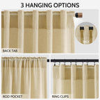 Nanspring Modern Farmhouse Curtains Linen for Living Room 84 Inches Long Cream Yellow Light Filtering Sheer Curtains Back Tab and Rod Pocket Privacy Curtain for Bedroom Office 52x84, 2 Panels