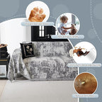 MYSKY HOME Boho Couch Cover for Dogs Washable Deep Grey Abstract Couch Sofa Protector for Loveseat Sofa Pets Friendly Chenille Geometric Sofa Covers Soft Durable Farmhouse Sofa Slipcovers, 91" X118"