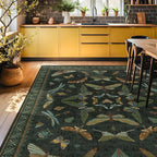 Hazo Haus 7x9 Insect Dark Green Rugs for Living Room, Boho & Forest Design Area Rug for Dining Room Under Table, Bedroom, Unique Washable Floral Non Slip Low Pile Soft Rug