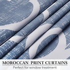 Beauoop 100% Blackout Curtains 72 Inches Long 2 Panels for Bedroom Living Room Blue Moroccan Geo Room Darkening Thermal Insulated Soundproof Grommet Top Window Treatments Drapes, 50x72 Set of 2