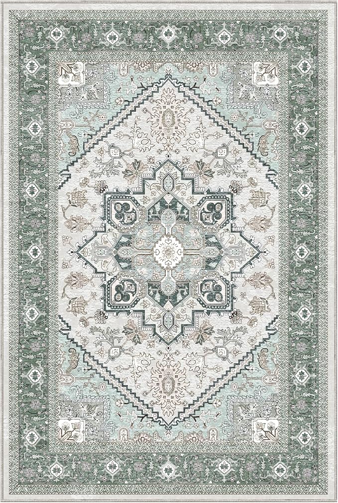 OPPODREAM Soft Area Rugs 5x7, 5x7 Washable Rug with Non Slip Backing, 5 x 7 Faux Cashmere Low-Pile Carpet, Green