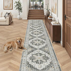 Madane Hallway Runner Rug 2'6''x14' Kitchen Runner, Non Slip Vintage Runners for Hallways Washable Kitchen Rugs Soft Low Pile 2.5x14 ft Rug Runner for Laundry Room, Entryway and Bedroom, Black