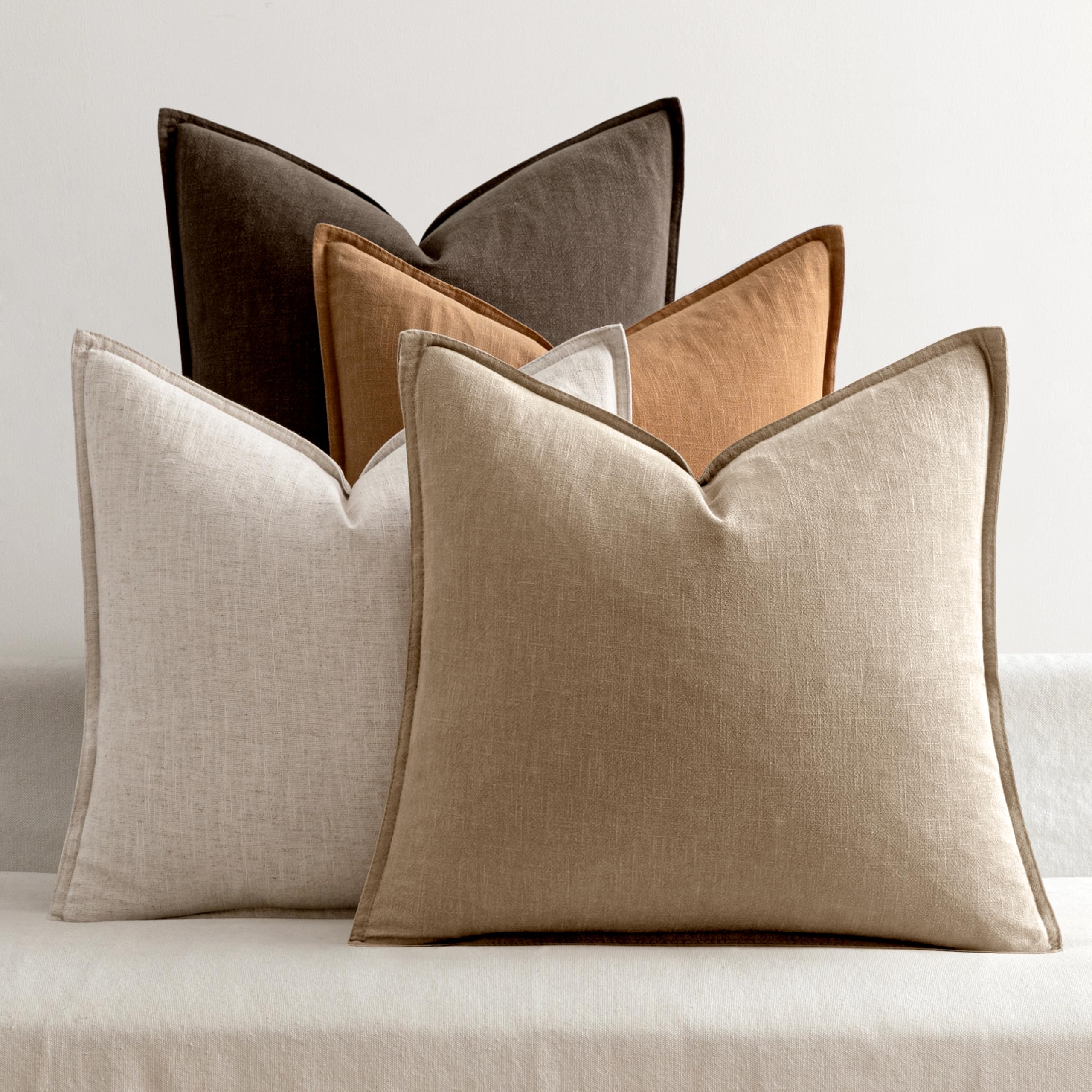 MIULEE Neutral Brown Boho Linen Pillow Covers 24x24 Inch Pack of 4
