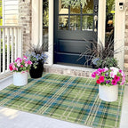 3x5 Buffalo Entry Rug - Small Washable Indoor Outdoor Mats for Front Door Non-Slip Porch Rug Green Teal Plaid Tartan Throw Rugs for Living Room Bedroom Entryway Kitchen Office Porch Decor