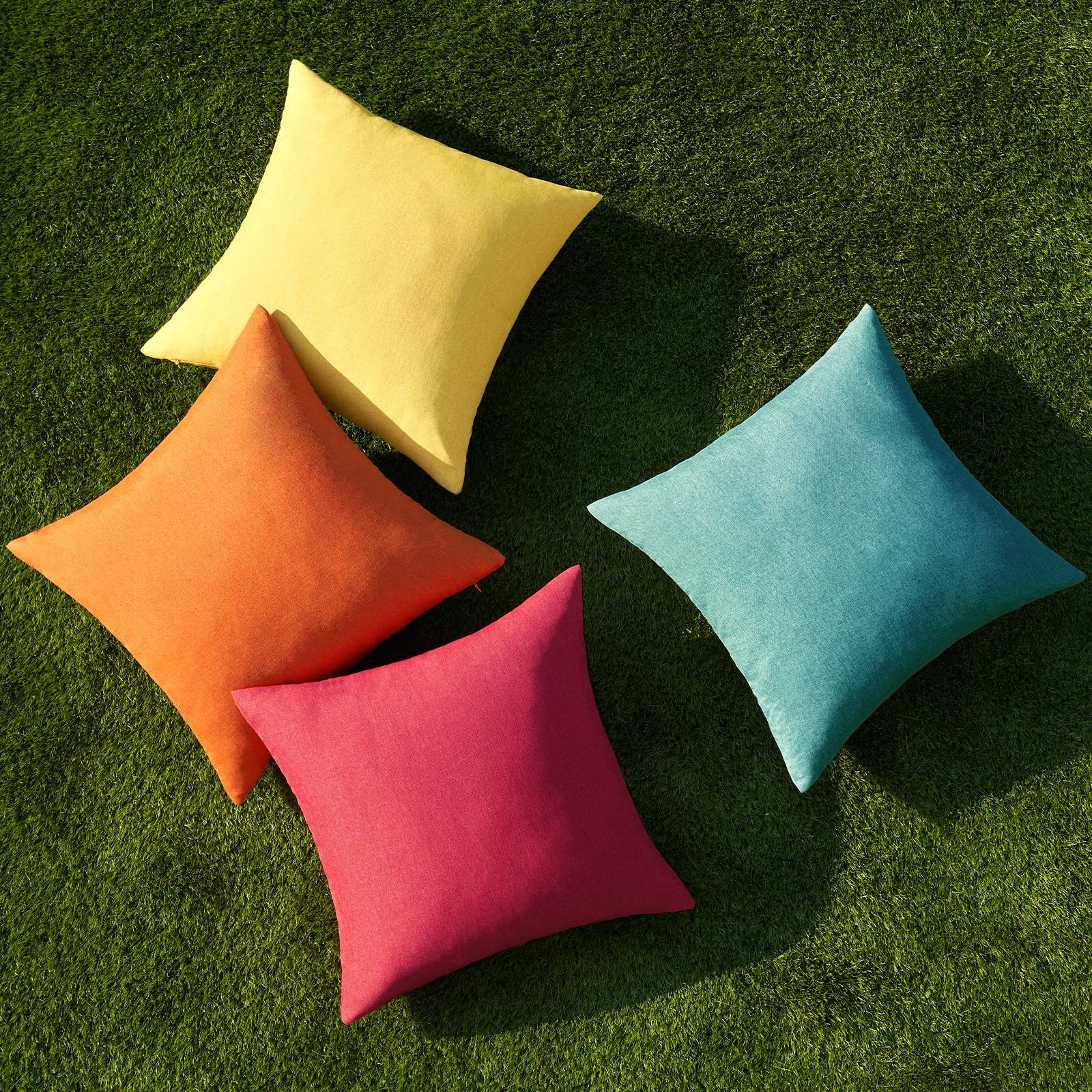 MIULEE Pack of 4 Decorative Outdoor Throw Pillow Covers Linen Waterproof Pillow Covers Summer Farmhouse Cushion Cases for Patio Garden Tent Balcony Couch Sofa 18x18 Inch Red/Turquoise