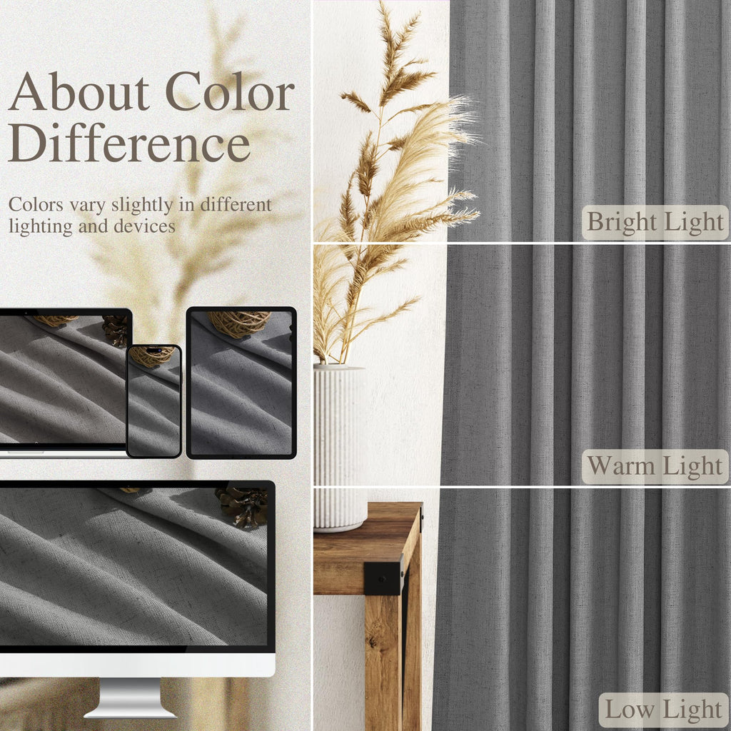 Dark Grey Linen Curtains 100 Inches Long for Bedroom Back Tab Light Filtering Privacy Sheer Curtains Modern Farmhouse Coastal Decor Cotton Textured Curtain for Living Room 2 Panel Set