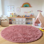 ONASAR Blush Round Area Rugs 4ft for Bedroom Living Room, Fluffy Circle Rug for Kids Girls Boys Teen, Soft Plush Shaggy Carpet for Nursery Dorm Classroom Playroom Home Decor Aesthetic