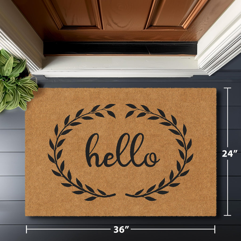 Barnyard Designs Natural Coco Coir Non-Slip Doormat (24x36, Hello Wreath)