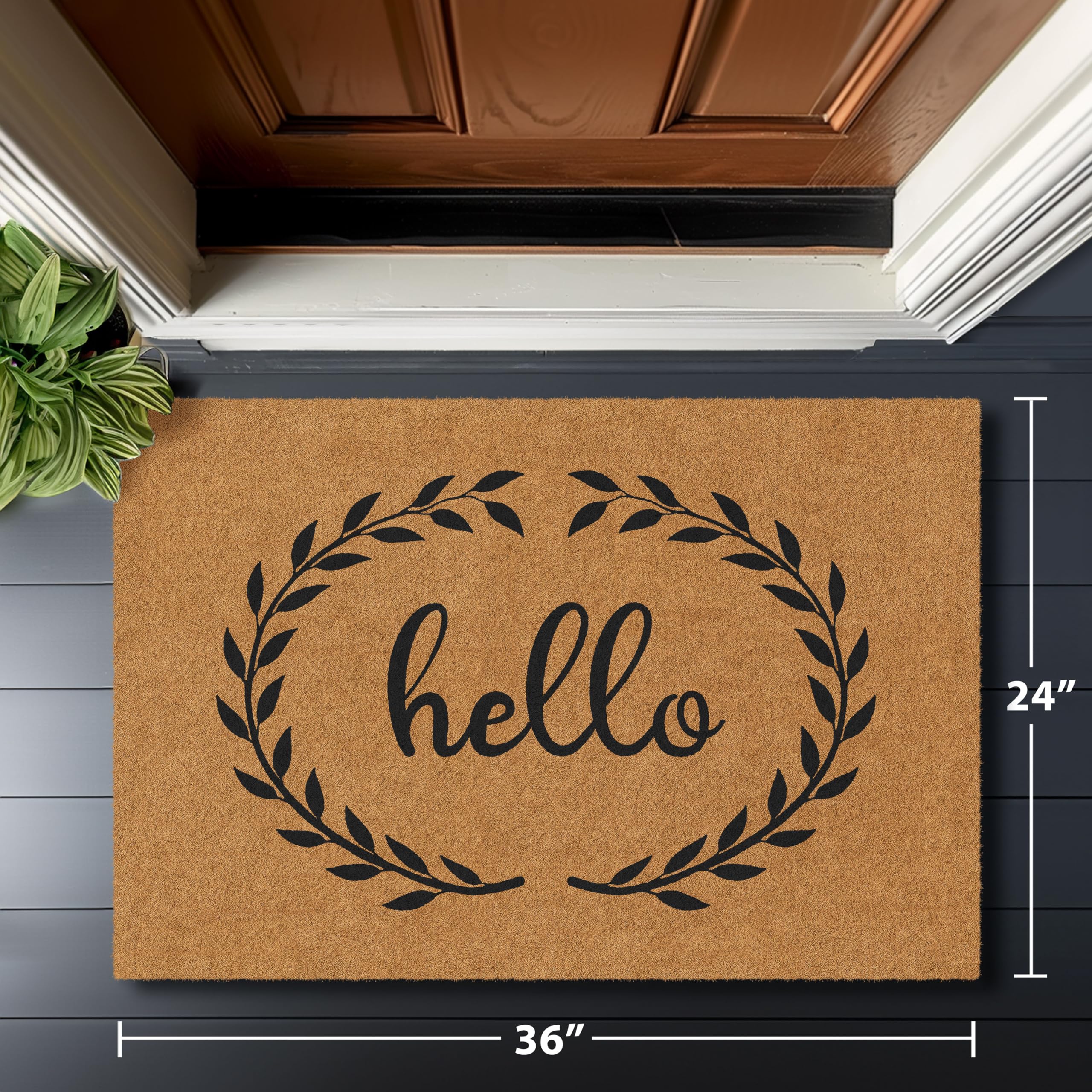 Barnyard Designs Natural Coco Coir Non-Slip Doormat (24x36, Hello Wreath)