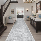 Hallway Runner 3x14 - Runner Rugs 14ft Washable Entryway Rug Vintage Kitchen Runners Non Slip Indoor Rug Farmhouse Carpet Runner for Bathroom Living Room Bedroom, Grey