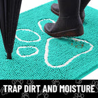 Smiry Dog Door Mat for Muddy Paws, Absorbent Dirt Trapper Non Slip Quick Dry Washable Chenille Mat for Mud Dogs, Entry Rug for Indoor and Outdoor (36x24 Inches, Turquoise and White)
