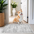 2x3 Washable Rug Runner for Bathroom, Soft Entryway Rug for Laundry Room, Kitchen, Vintage Abstract Hallway Runner for Bedroom, Anti-Slip Door Mat Indoor Entrance(2'x3', Grey/Ivory)
