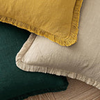 MIULEE Boho Linen Fringe Decorative Throw Pillow Covers Beige 16x16