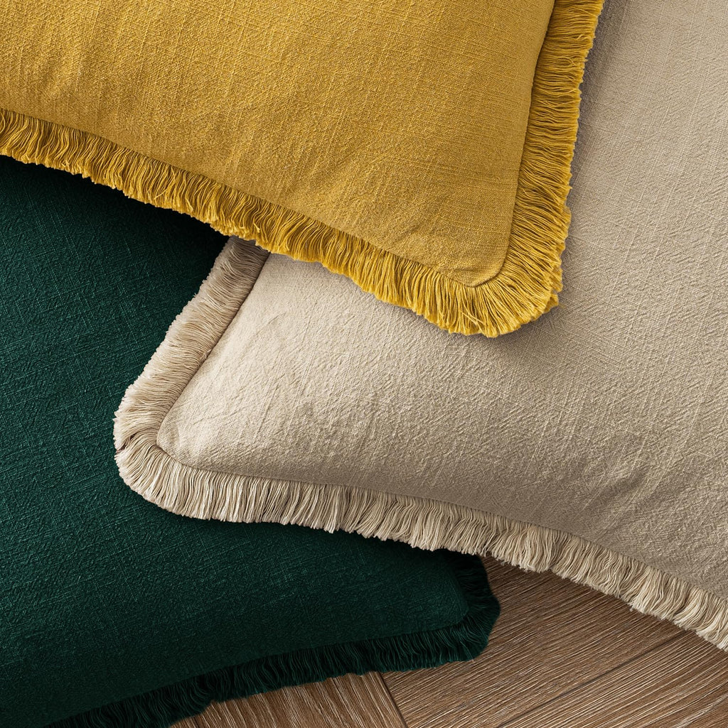 MIULEE Boho Linen Fringe Decorative Lumbar Throw Pillow Covers Beige 12x20